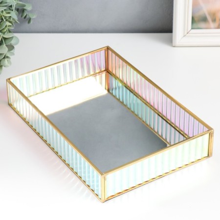 Standing interior glass with a mirror "rectangle. Rainbow stripes" 30x20x5 cm-2