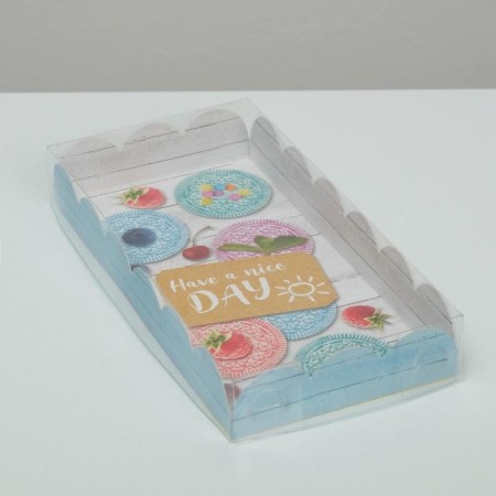 Cookie box, confectionery packaging with PVC lid, have a nice day, 10.5 x 21 x 3 cm