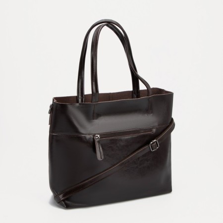 Luggage bag with a zipper, 3 external pockets, a long belt, a dark brown color-4
