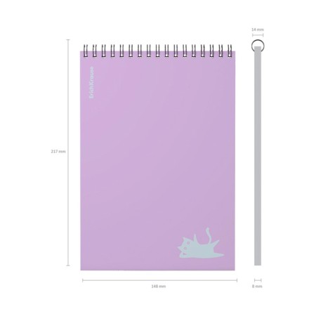 Notepad for spirals A5, 80 sheets, cell, Erichkrause "Brave Cats", plastic cover silk -screen cover, OFSET BELICT 100%, purple-4