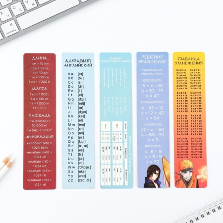 A set of cardboard bookmarks with hints, 5 pcs "Anime Guys"-3