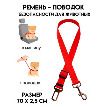 Car seat belt for dogs, 70 x 2.5 cm, red