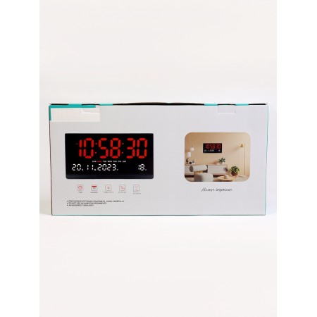 Electronic wall clock, thermometer calendar, 47.5 x 25.3 cm, red numbers 10.8 x 5.3 cm 10766-12