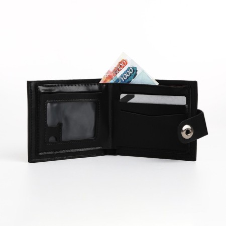 Male purse for magnet, department for bills, for maps, for coins, black color-4