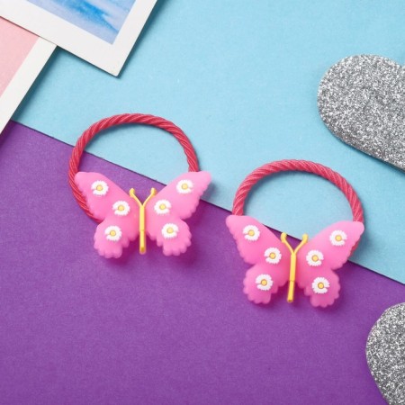 Hair gum "Baby" (set 2 pcs) butterfly flower, pink-1