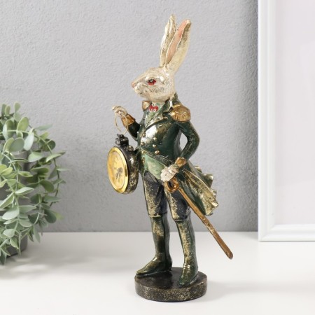 Polystone souvenir with the clock "Hare in the military camisole" 9.5x12x30 cm-3