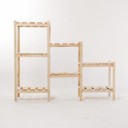 Wooden rack reinforced, 3 sections, screw connection, adjustable shelves 99.6x122x31-1
