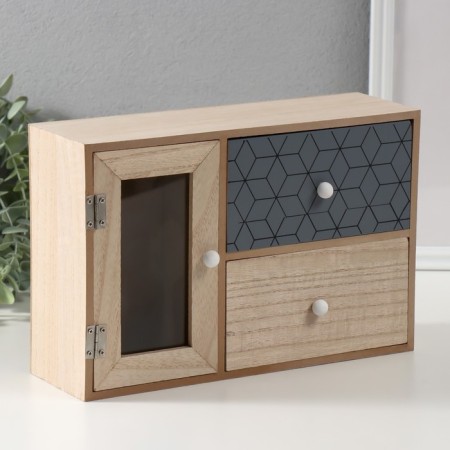 Casket Wood 2 boxes and door "Geometry" Beige with black 9.5x28x18.5 cm-1