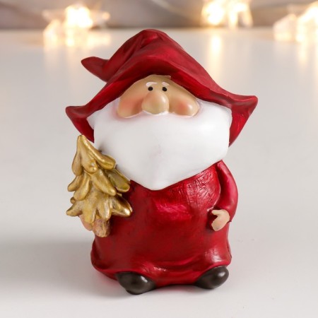 Polystone souvenir "Grandfather Frost in the cap with a gnome with a Christmas tree/star" 9x9.5x4 cm-1