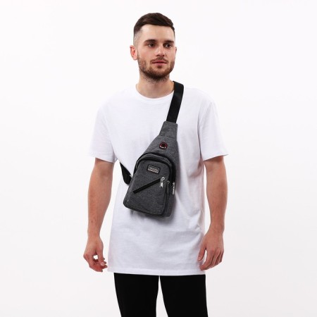 Male sling bag from textiles, gray color-7