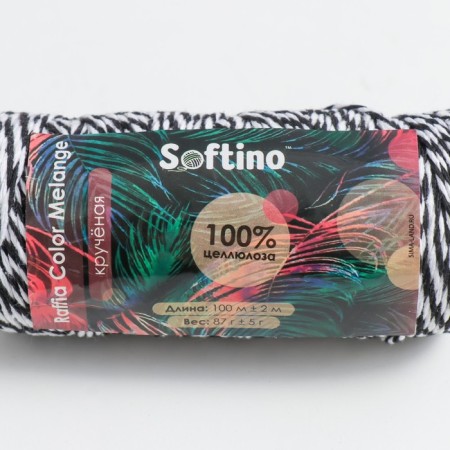 Yarn 100% cellulose "Softino Raffia Color Melange" Washing, Black 100m ± 2m 87 GR-3