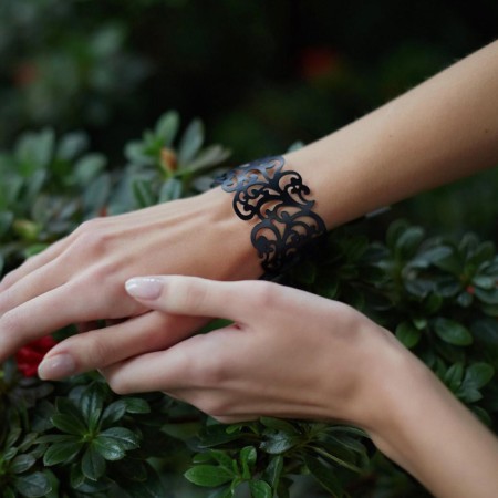 Bracelet Metal "Karka" Fest lady, pattern, black color, 6 cm-3