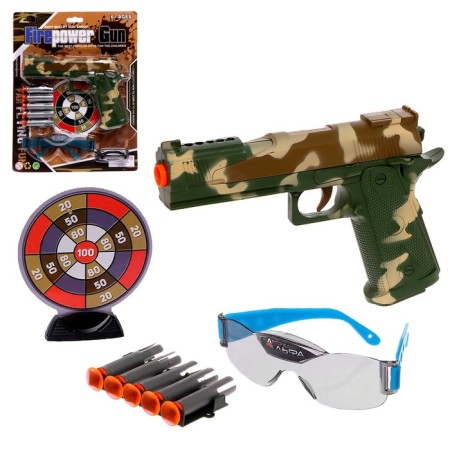 Glock Pistol, with targets and glasses, shoots suction cups