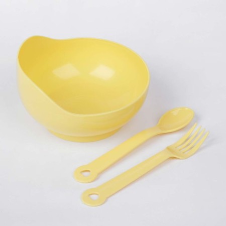 A set of children's dishes, 3 objects: a bowl 250 ml, a spoon, fork, from 5 months., Mix colors-4