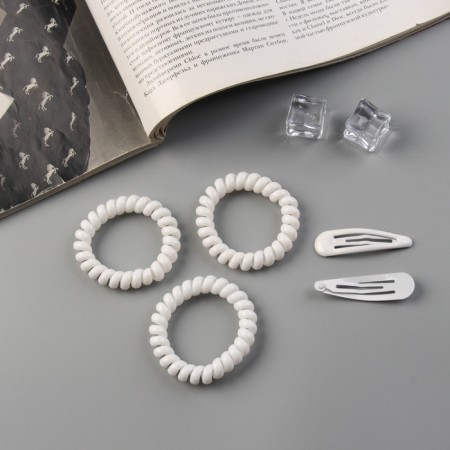 Hair set "Gloria Style" (3 elastic bands 5.5 cm, 2 invisibility 5 cm) white-2
