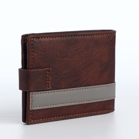 Men's purse on the button, a department for cards, coins, brown color-2