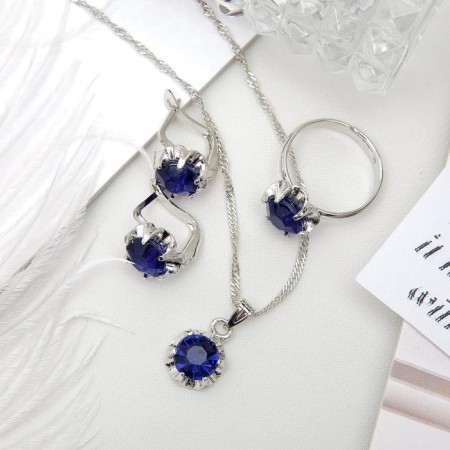 Set 3 objects: earrings, pendant, dimensionless "Edel" flowers, blue color in silver, 50 cm-2