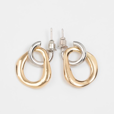 Earrings Metal "Chain" semicircle, link, color silver with gold-2