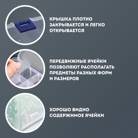 Organizer for decor, mobile cells, 10 cells, 13 × 7.2 × 2.2 cm, the color is transparent-2