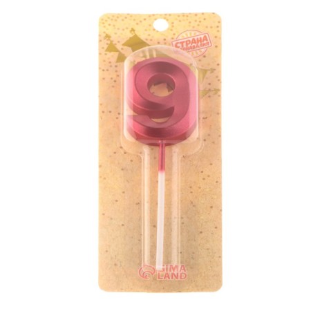 Candle in the cake on the skewer "Fine", the number "9", 5 cm, red-6
