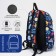 A backpack with a zipper, the color is blue
