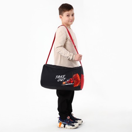 Children's sports bag for a Take Out boy on a zipper, external pocket, black color-4