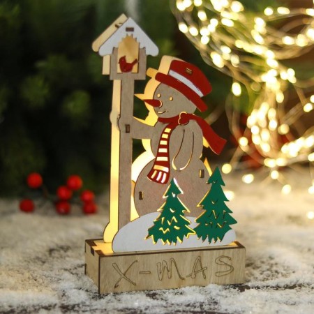 Figure New Year's light "Snowman in the forest near the birdhouse" 12x21 cm-2