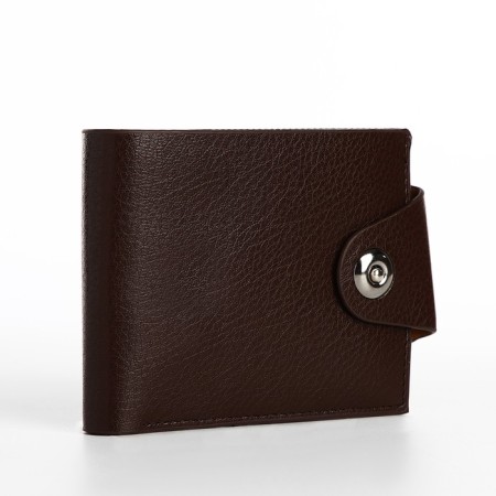 Male purse for magnet, department for bills, cards, coins, brown color