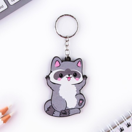 Key keychain wooden "raccoon", 4.4 x 6.4 cm