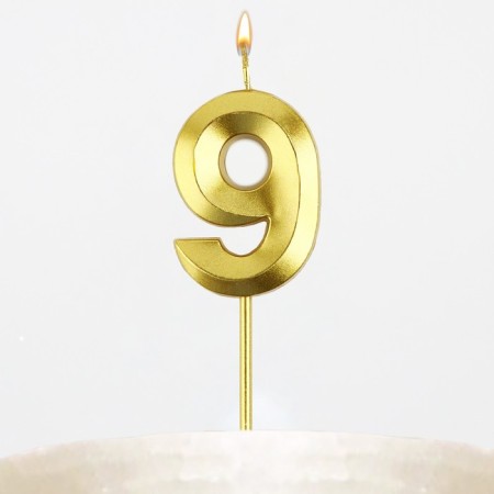 Candle figure for the cake "9", gold, 2.5 x 8 cm.-6