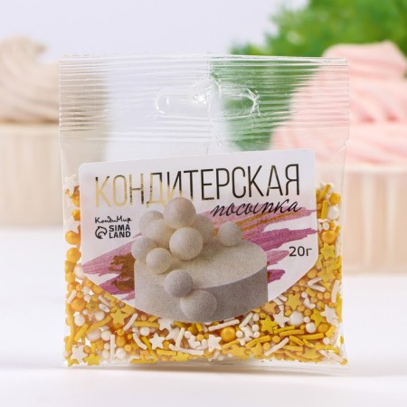 Sprinking confectionery with a soft center, (gold, white), 20 g-1