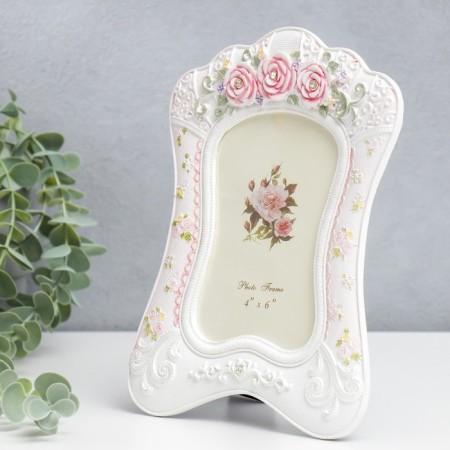 Photo frame Polystone 10x15 cm "Roses. Lace embroidery" Rhinets 23x16.5 cm-1