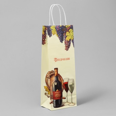 Gift package for a bottle, packaging, "congratulations", white craft, 13 x 36 x 10 cm-2