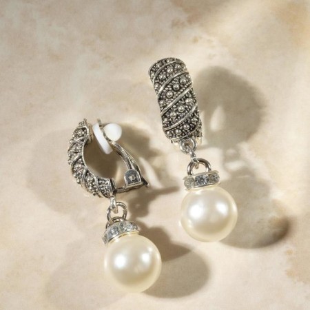 Clips "Grace" diagonal beads, white color in black silver-1