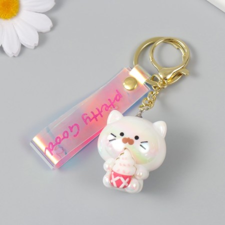 A keychain plastic, rubber with a carbine, a strap "Kitten with ice cream" 3.5x4.2 cm-2
