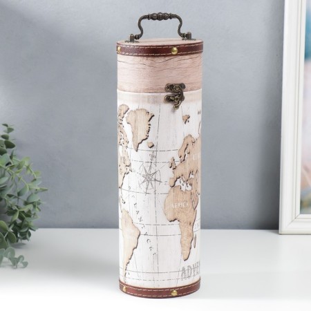 Casket wood, leatherette for the bottle "Map of the World" 35x11x11 cm