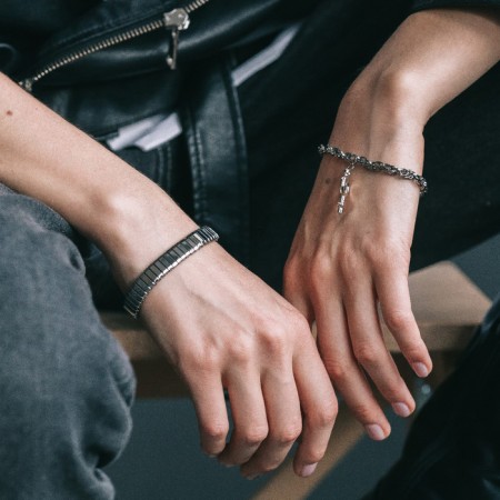 Bracelet male "steel" rectangles, color silver, d = 6 cm-2