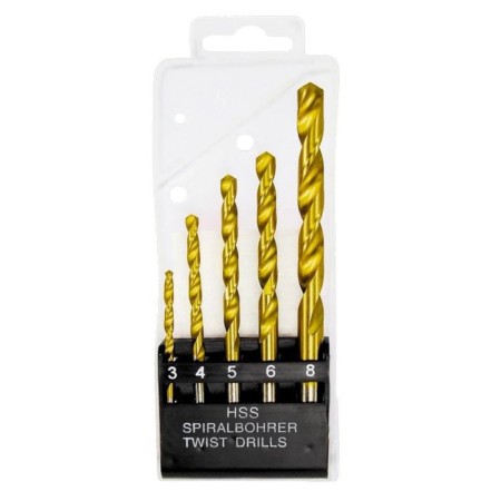 A set of matrix drills, on metal, 3-4-5-6-8 mm, HSS, 5 pcs., Plastic case, cylindrical shank