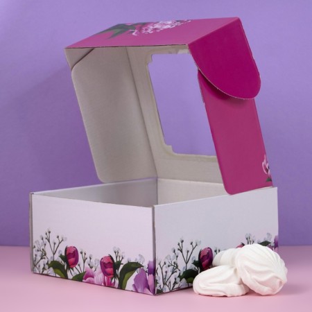 Self -charged box, with a window, "spring peonies", 19 x 19 x 9 cm-2