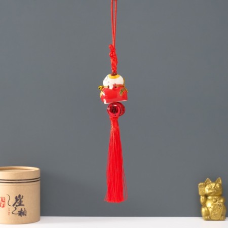 Suspension Ceramics with bells "manei-nako" red 3.5x3.7x26 cm-1