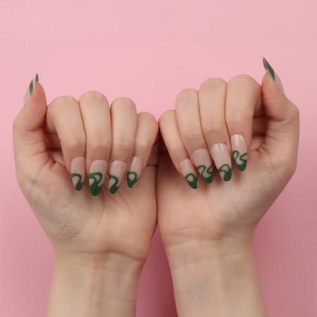 Pattern overhead nails, 24 pcs, with adhesive plates, almond shape, milk/green color-12