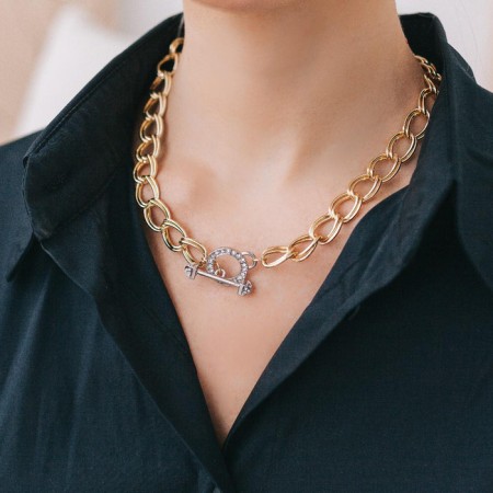 The necklace "chain" cloves with rhinestones, white color in golden-silver, l = 42 cm-2