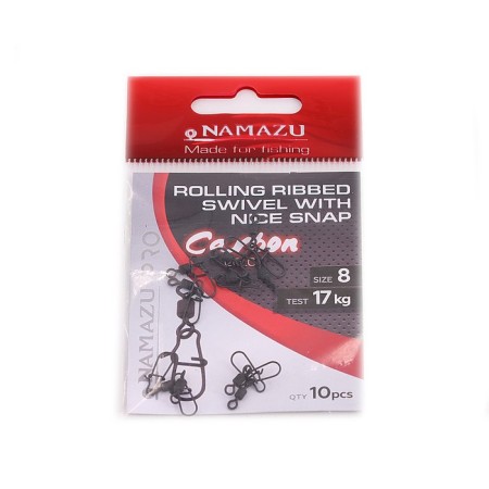 Twal with a fastener Namazu Pro Rolling Ribbed Swivel, Carbon, size 8. Test-17 kg