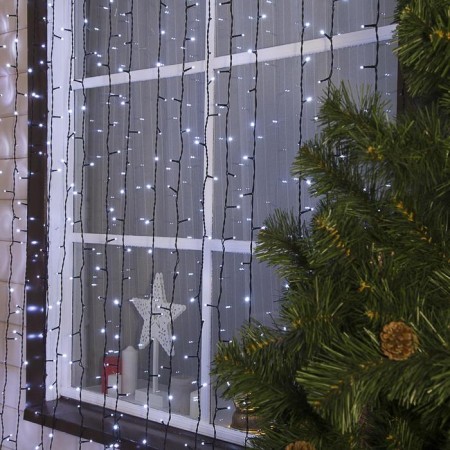 Garland "Curtain" 2 × 6 m, IP44, UMS, dark thread, 1440 LED, white glow, 220 V