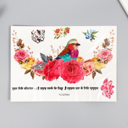 Tattoo on the body color "Bird in roses" 36.5x22 cm