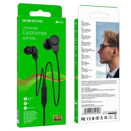 Headphones Borofone BM64 Goalant, vacuum, microphone, jack 3.5 mm, cable 1.2 m, black-3