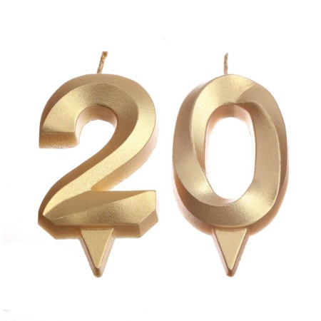Candle in the cake jubilee "line" (set 2 in 1), number 20, gold metallic, 6.5 cm-2