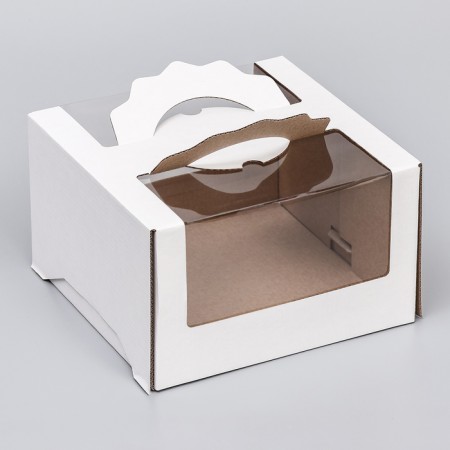 Box for cake 2 windows, with handles, white, 23 x 23 x14 cm-1