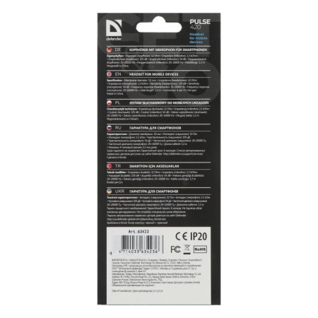 Headphones Defender Pulse 420, vacuum, microphone, 105 dB, 32 Ohm, 3.5 mm, 1.2 m, black and blue-4