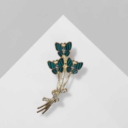 Brooch "Butterflies" malachite, white-green color in gold